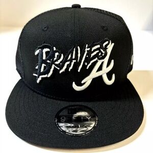 Atlanta Braves‎ NE MLB "Black Street" Trucker Snapback Hat~Black NWT
